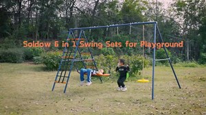 Swing Sets for Backyard, Swingset Outdoor for Kids Play 2 Seats Metal Swing Set Heavy-Duty A-Frame Swing Stand Playground Set with Adjustable Platform Saucer Swing & Belt Swing Playset 440lbs Capacity