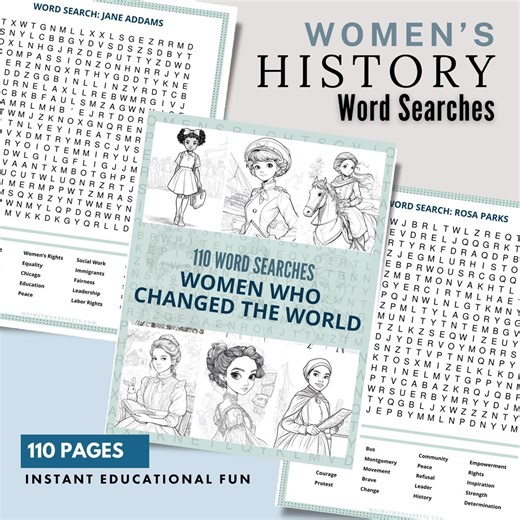 110 Women's History Word Search Puzzles | Educational and Printable PDF for Kids and Classrooms - Etsy