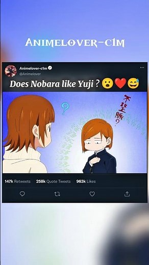 Does nobara like yuji 😮❤️😅 #jujutsukaisen #jjk #gojo #itadori #megumi #nobara #sukuna #anime #shorts