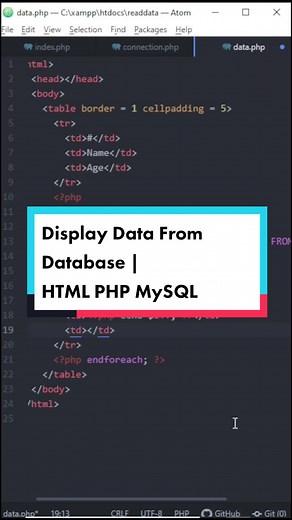 Display Data From Database | HTML PHP MySQL #html #php #mysql #phpmysql #programming #coding #webdevelopment #backend #mysqldatabase #codingtutorial #programmingtutorial #phptutorial #mysqldatabase #mysqltutorial