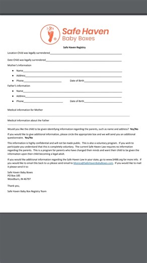 42K views · 1.7K reactions | Did you know we have a registry that allows birth parents to share medical history and return it anonymously? | Safe Haven Baby Boxes | Facebook