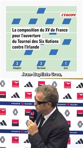 Fabien Galthié a dévoilé la composition du XV de France pour affronter l’Irlande, jeudi au Stade de France (21h10), en ouverture du Tournoi des Six Nations. Aldegheri est confirmé au poste de pilier droit. Antoine Dupont, capitaine, formera la charnière avec Matthieu Jalibert. 🏉 | L'EQUIPE