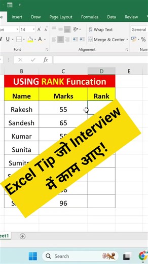 rank in excel #pctipsandtrick #windowspc #tipsandtricks #rankinexcel