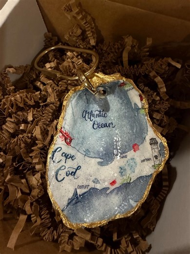 Cape Cod Map on Oyster Shell Brass Key Chain - Etsy