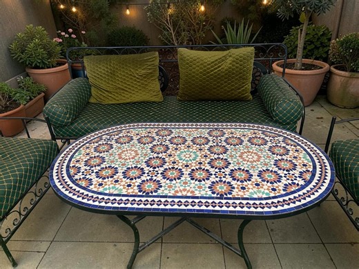 Handmade Moroccan Mosaic Table in Blue and Orange Star Pattern Design - Etsy