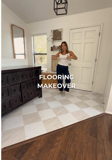 Let's make this flooring look BETTER! ✨ It actually is awesome for a peel and stick tile I've used it many times! Zero complaints and used all different colorways! #diyflooring #entrywaymakeover #peelandsticktile #flooring #easydiy