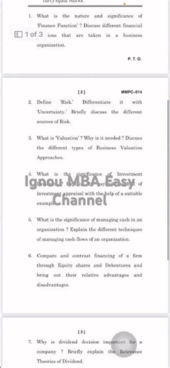 Ignou mba mmpc014 financial management question paper #studytips #exam #ignoumba#ignouquestionpaper