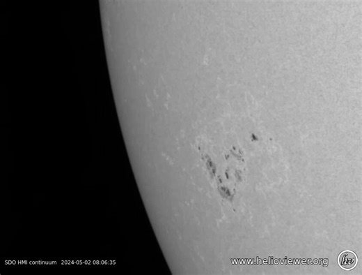 Speaking of the development of very large and complex active regions - it is not really 'linear', but the active region waxes and wanes through multiple episodes of growth and decay. AR 3664 is a very good example (remember that one?). Here is AR 3664 between May 2nd and 14th, 2024. Note how the region initially develops fairly slowly with multiple bursts of growth. As it reaches the central meridian a new zone of explosive growth emerges to its east and then the entire active region develops fu