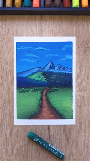 🗻Way to Mountains | Easy Scenary Drawing using Oil Pastels #artshorts #oilpastel