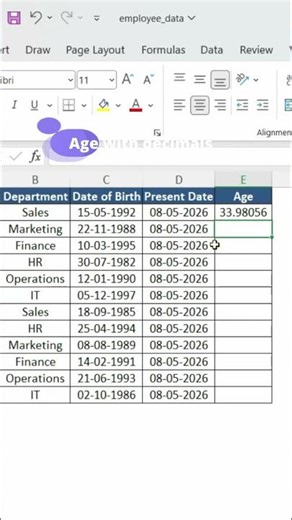 Excel Age Formula 🔥 Calculate Age Instantly! #shorts
