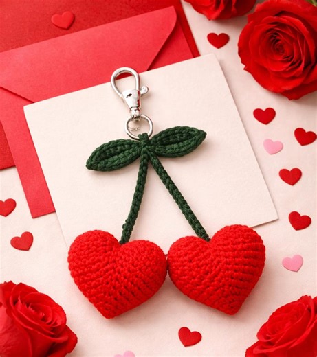 Cherry Crochet Heart Pattern PDF | Cherry Applique | Handmade Gifts, Spring Fruit Decor Digital Download - Etsy