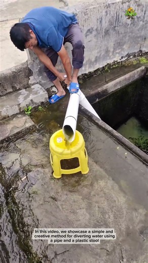 Diverting water using a pipe and a plastic stool