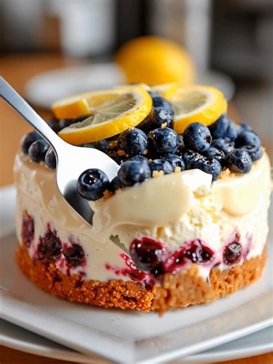 66K views · 726 reactions | No-Bake Lemon Blueberry Cheesecake A refreshing cheesecake layered with lemony cream, juicy blueberries, and a crunchy graham crust. Yield: 8–10 slices Temp: No-bake (refrigeration) Time: 25 minutes prep + 4 hours chill Key Ingredients First: 2 cups graham cracker crumbs ....................... FULLL Recipe in First Cօʍʍеոτ  | Cake Shake | Facebook
