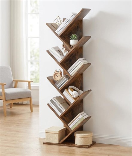 Tree Bookshelf 8 Tier | Rustic Wood Corner Bookcase | Home Office Decor - Etsy