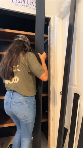 KNOCK ON WOOD 🪵 Custom Woodwork by Yesi Gomez on Instagram: "There are many different ways to build doors, and in this video I am going to show you a beginner, friendly way to build shaker style pantry doors with just a few tools. An easy DIY weekend project. 🔨 Materials needed: 3/4” HDF (4’x8’) high-density fiberboard Primer Paint Wood glue Wood filler 3.5” door hinges Tools: Track saw or table saw Router (Flush & Round-over bit) Brad nailer Sanding machine #pantrydoors #shakerstyle #doubledo