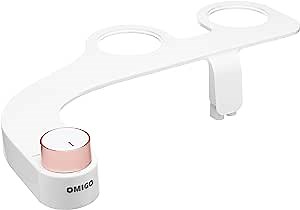 Omigo Element Bidet Attachment Non-Electric Thin Modern Design, Dedicated Rear and Front Self-Cleaning Nozzles with Pressure Control Dial (Ambient Temp, Copper)