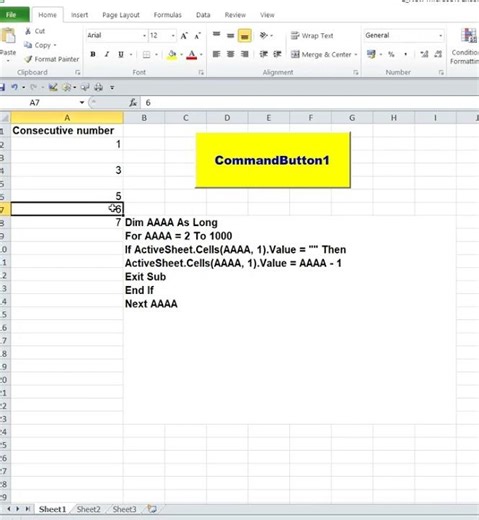 Creating sequential numbers without empty rows in Excel VBA