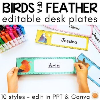Birds of a Feather Themed Desk Name Tags, Editable Letters & Numbers Desk Tags