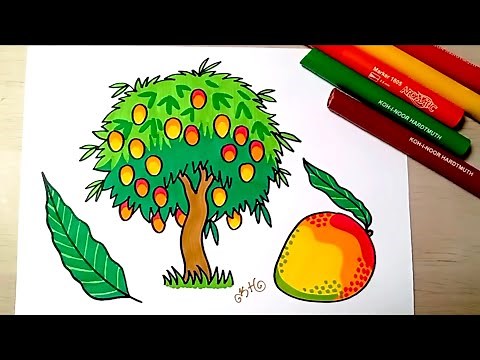 HOW TO DRAW a Mango Tree 🌳🥭 - Drawing for kids - coloring with markers