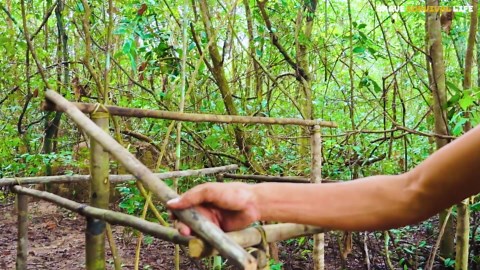 Building a multi-level eco rabbit mansion | Jungle DIY with natural materials