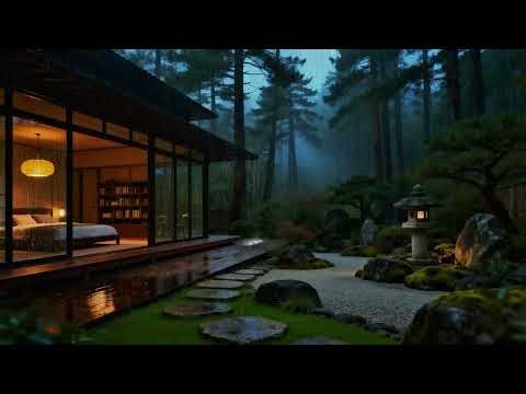 Rainy Japanese Garden Night 🌧 Forest Zen House & Moss Path Ambience | 3 Hours Sleep