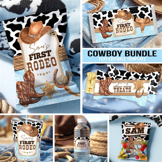 Cowboy 1st Rodeo Party Bundle: Western Editable Labels (digital Download) Canva Template - Etsy