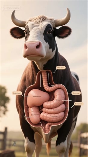 Did You Know Cows Have 4 Stomachs While Humans Have 1? 🐄🥬#AnimalFact #CowDigestion #ScienceExplained
