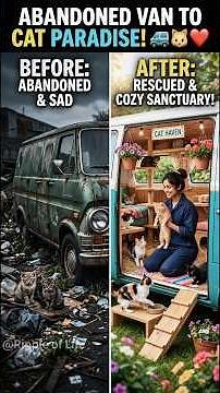 Rescuing Stray Cats! Heartwarming Transformation of an Abandoned Van into a Cat Sanctuary 🚐#shorts