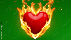 Heart on Fire Emoji Animated on green screen Background. 4K Loop Animation with Alpha Channel. Fire heart emoji 3D on black background
