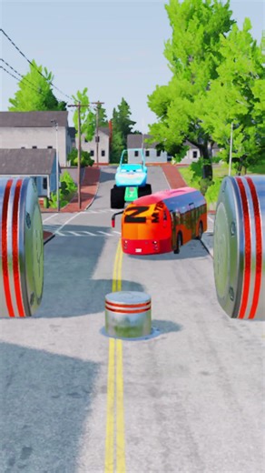 Colorful Trucks & City Buses vs Giant Bollards Crash - BeamNG.Drive 802 #shorts #viralshor