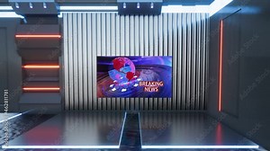 3D virtual news studio with news background Loop 4k