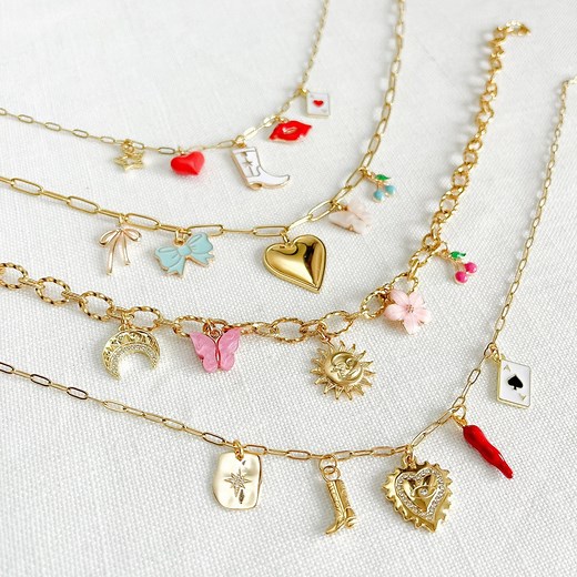 Build Your Own Custom Charm Necklace, Gold Charm Necklace, Customizable Charm Necklace, Vintage Style Chunky Necklace, Multi Charm Necklace - Etsy