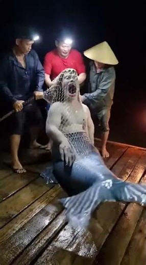 Mermaid Fish Human Hybrid Caught by Fishermen at Night