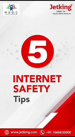 Internet is a blessing when it is used wisely... Here are the 5 Internet Safety tips which you can follow and keep yourself protected from any internet worries. For more such tips and videos follow us on all our social channels. #Jetking #Internet #SafetyTips #InternetSafety #Net #CyberProtection #Cybersafety #Tips | Jetking