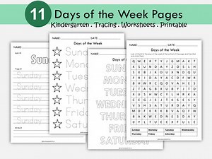 Days of the Week Tracing Worksheets for Preschool & Kindergarten, T-338