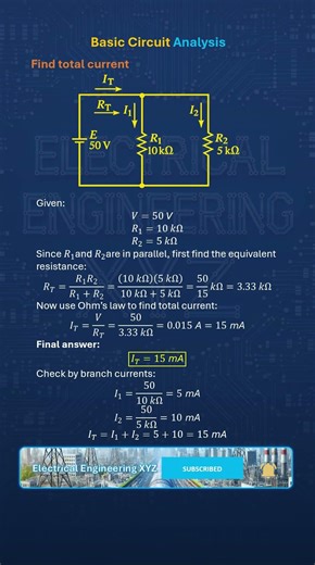 50V Parallel Circuit: 10kΩ + 5kΩ Solved in 5 Minutes | Ohm’s Law #CircuitAnalysis