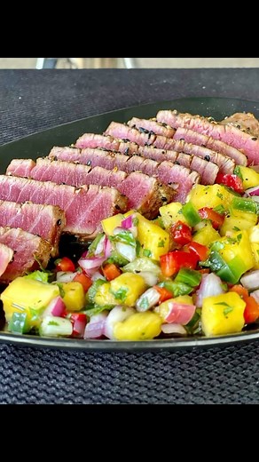 James Brown on Instagram: "Ahi Tuna Steaks 🐟 Served With A Refreshing Pineapple Salsa 🤤 . Full Recipe Is On My Website 👉 Link In Bio"