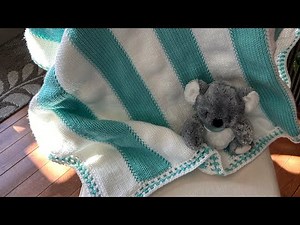 “Simple Stripes” Baby Blanket with Square Lace Border ~ Addi, Sentro, Circular Knitting