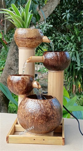 Handmade Coconut Shell Tabletop Fountain, Bamboo Water Feature From Real Coconut - Etsy UK