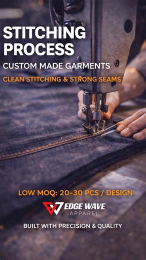 Apparel Manufacturer company | EDGE WAVE APPAREL on Instagram: "🧵 Stitching Process In Progress | Precision In Every Seam This is where quality comes together. Clean stitching, strong seams, and consistent finishing — built to meet premium standards for modern clothing brands. What We Offer 🏷️ • Custom cut & sew manufacturing ✂️ • Embroidery (3d puff, flat, chenille) 🧵 • Screen printing / dtf / dtg 🎨 • Sublimation & reflective printing ✨ • Custom labels & packaging 🏷️ • Low moq production f