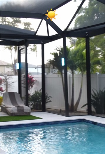 Day VS Night Custom screen enclosure with lighting. One of our latest projects in Florida😍 The lighting is controlled remotely! Let Screen Factory Florida transform your outdoor space. #ScreenEnclosure #CustomLighting #OutdoorLiving #PerfectBackyard