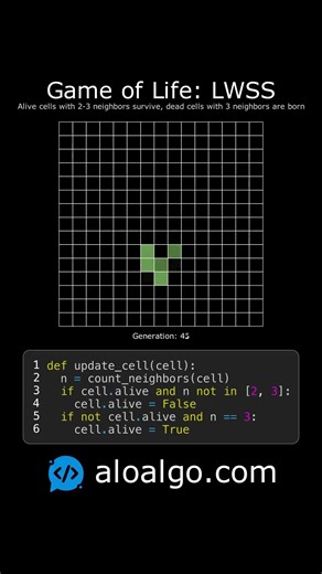 Conway's Game of Life: Lightweight Spaceship 🎮