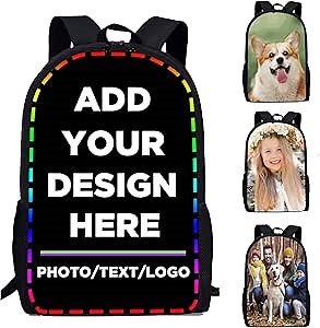 Amazon.com | Viezrrle Custom Backpack Personalized 17Inch School Backpack Add Your Own Photo Text Logo, Customized School Bookbag for Boys Girls | Kids' Backpacks