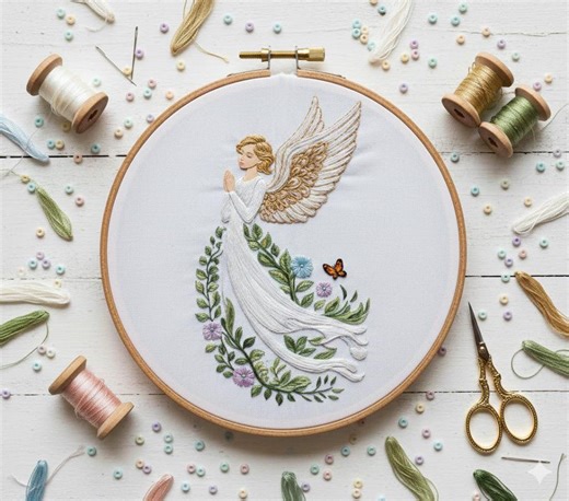 Whimsical Angel Hand Embroidery Design, Floral Angel Embroidery PDF File - Etsy