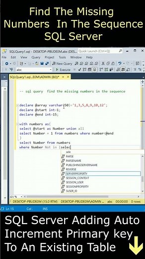 Find the missing numbers in the sequence between two numbers sql server