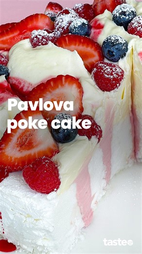 Pavlova like you’ve never seen it before! Transform a pre-made pavlova base into a showstopping ‘poke cake’ with a secret, hidden centre that will leave everyone guessing how you did it. If you'd like this recipe, comment 'Recipe' below and we'll send the recipe to your DMs, or click the link in our bio or Google 'Taste pavlova poke cake'.⁣ Recipe by @michellesouthancooks Brought to you by @colessupermarkets #pavlova #pavlovacake #christmasdessert | Taste.com.au