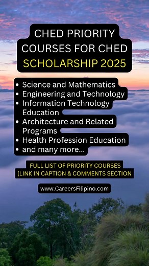 Planning to apply for a CHED Scholarship? Here's the full list of CHED Priority Courses for 2025! Check it here: https://careersfilipino.com/ched-priority-courses/ #CHEDScholarshipProgram #CHEDscholarship #scholarships #fypシ゚viralシfypシ゚viralシalシ | Careers Filipino