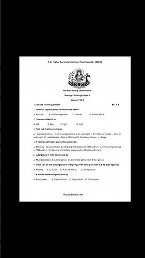 Biology Zoology Model Paper 1 Lesson 1 to Lesson 5 #stateboardbiology