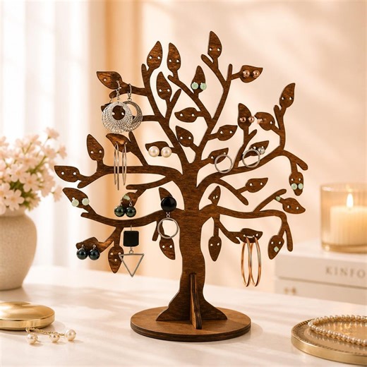 Vintage Wooden Jewelry Tree Stand – Rustic Necklace Holder, Earring Display, Ring & Bracelet Organizer, Decorative Jewelry Storage Rack - Etsy