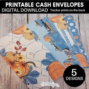 PRINTABLE Cash Envelopes, DIGITAL DOWNLOAD, Paper Envelopes, Fall, Pumpkins, Blue, Set of 5, Budgeting, Cash Wallet, Filofax Cash Envelopes - Etsy